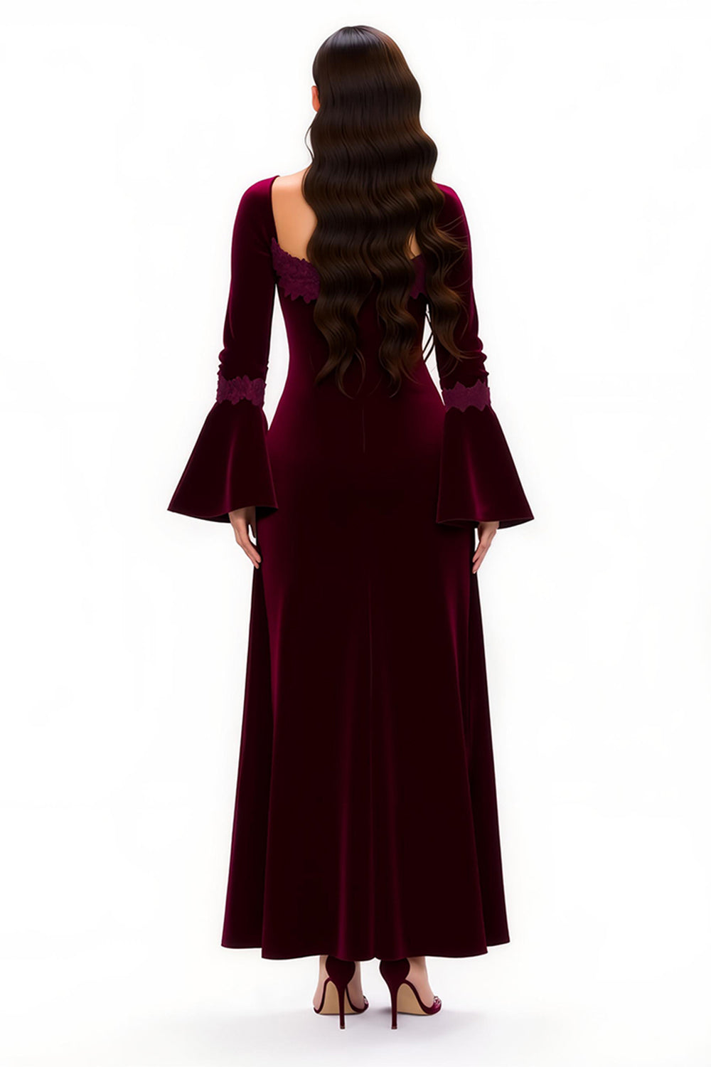 Velvet Long Sleeve Sheath Burgundy Holiday Dress - Image 2