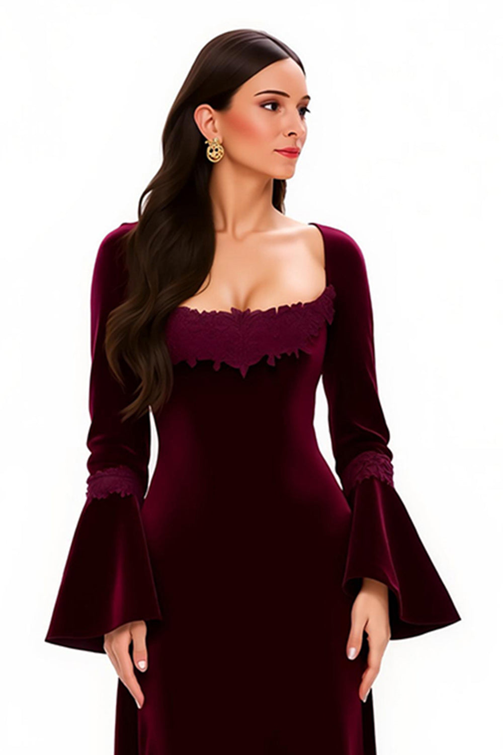 Velvet Long Sleeve Sheath Burgundy Holiday Dress - Image 3