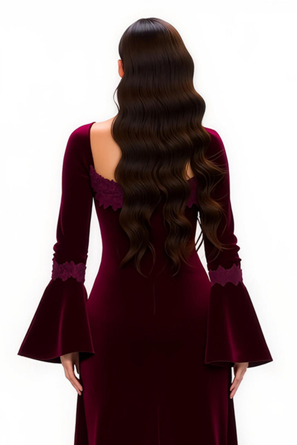 Velvet Long Sleeve Sheath Burgundy Holiday Dress - Image 4