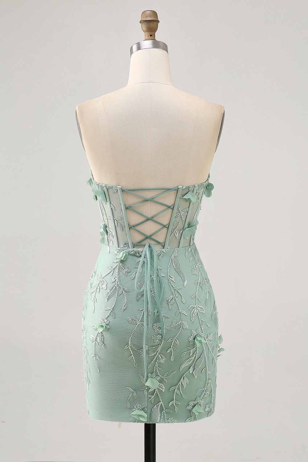 Strapless Sage Corset Homecoming Dress with 3D Flowers - Image 2