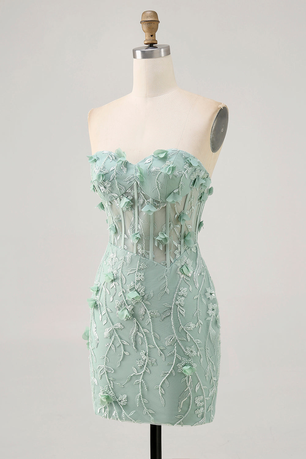 Strapless Sage Corset Homecoming Dress with 3D Flowers - Image 5