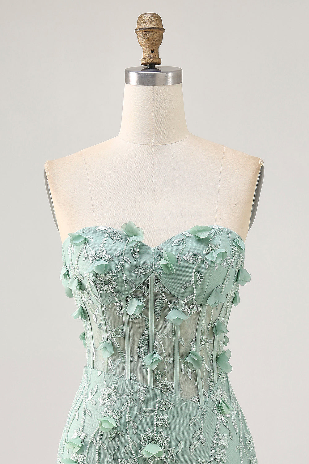 Strapless Sage Corset Homecoming Dress with 3D Flowers - Image 6