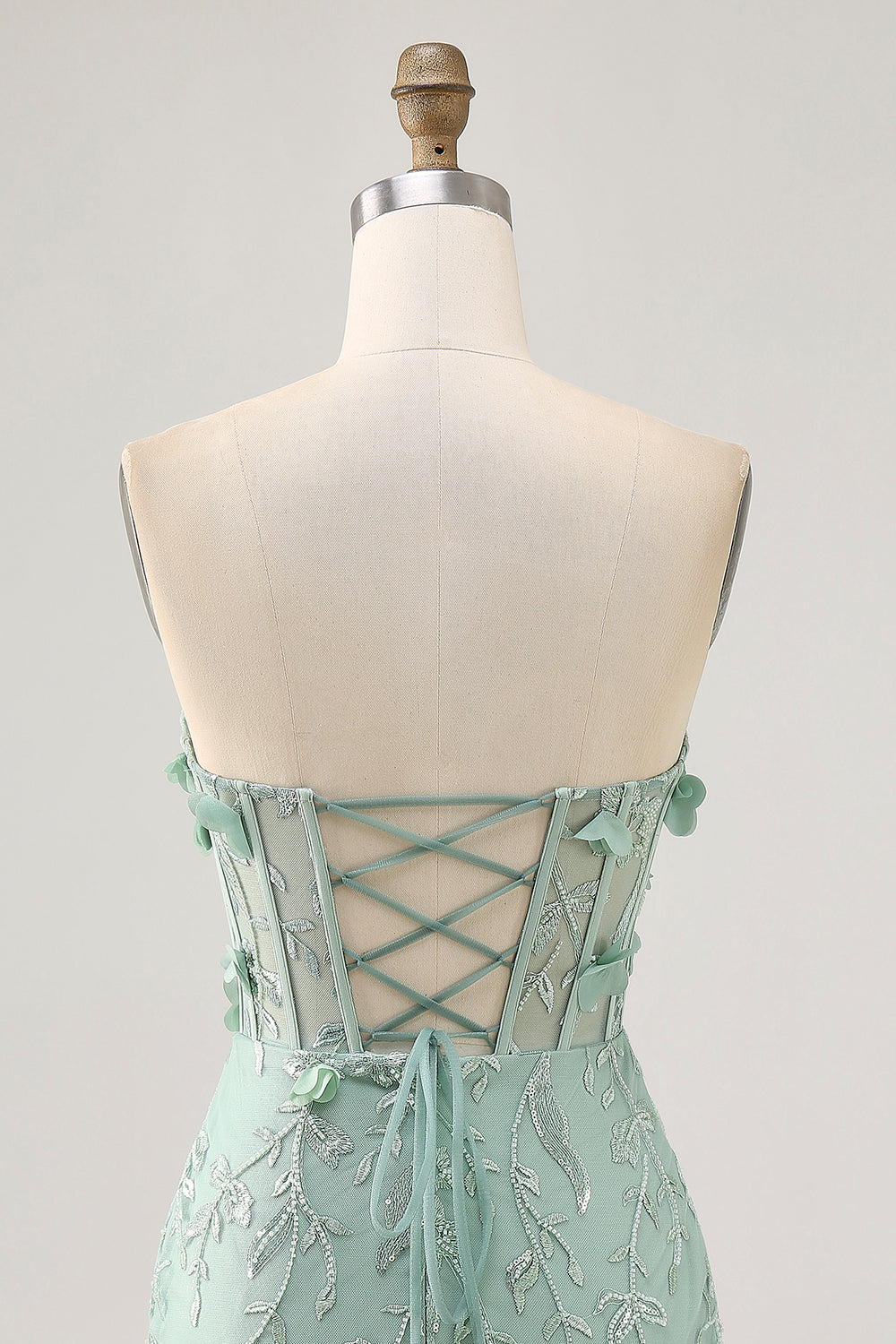 Strapless Sage Corset Homecoming Dress with 3D Flowers - Image 7