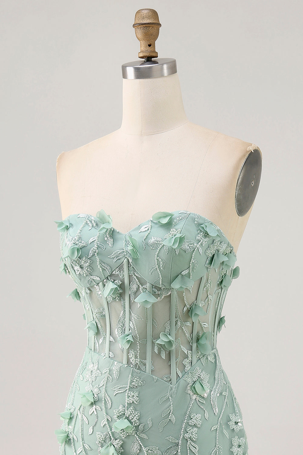 Strapless Sage Corset Homecoming Dress with 3D Flowers - Image 8