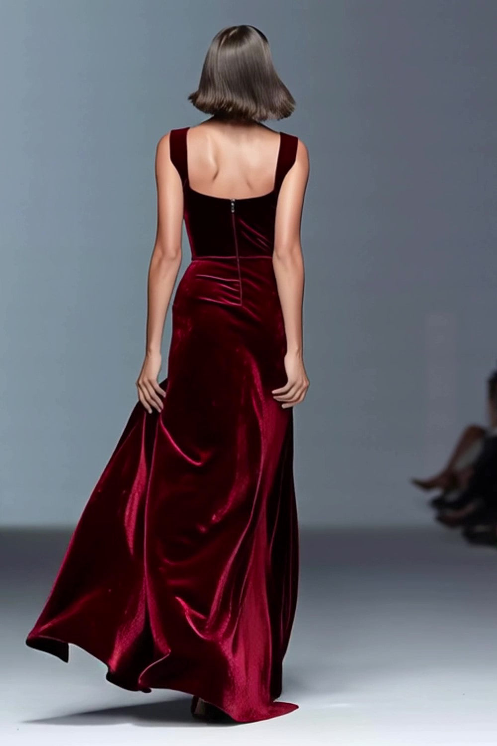 Velvet Burgundy Sheath Formal Dress with Slit - Image 2