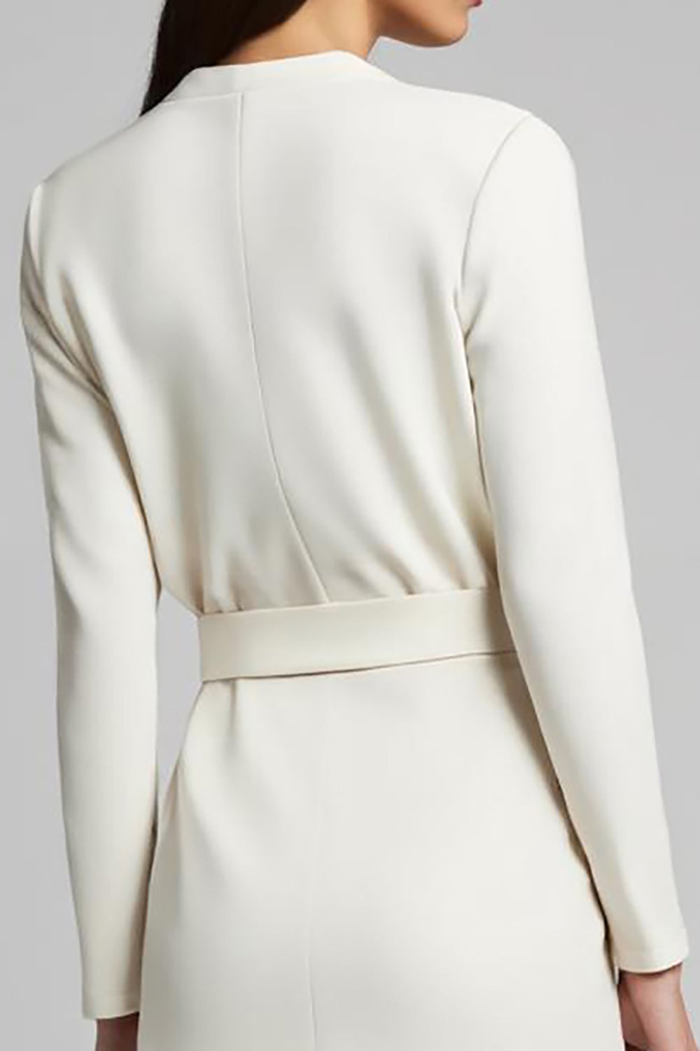 V-Neck Sheath Ivory Long Sleeve Work Dress With Slit - Image 4