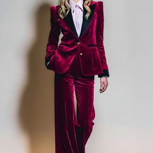 Velvet Burgundy 2 Piece Single Breasted Peak Lapel Prom Suits