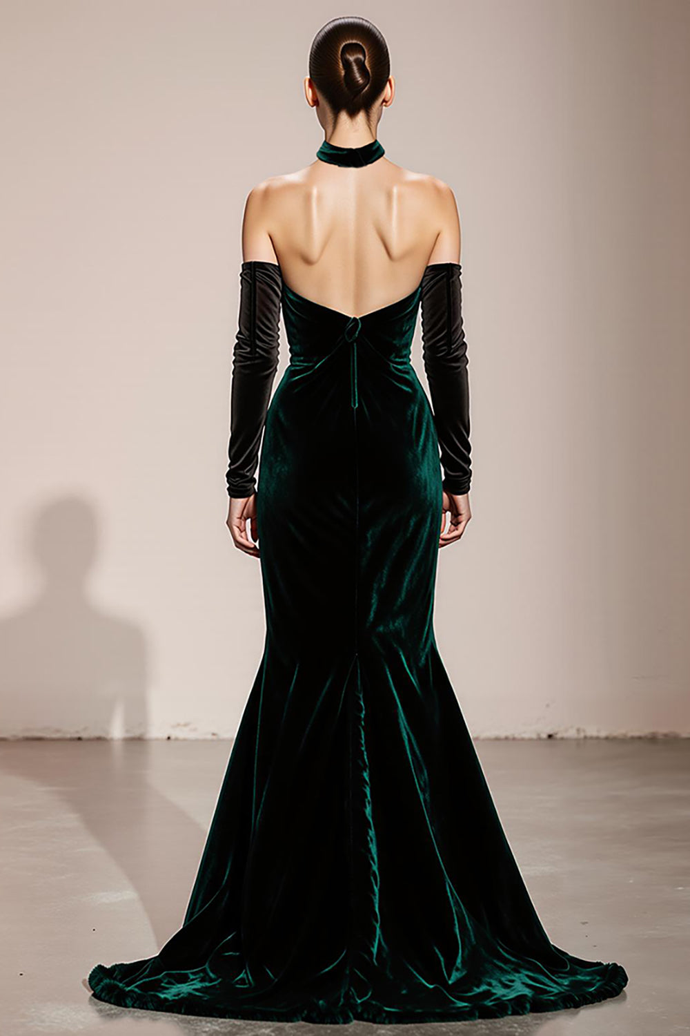 Velvet Halter Mermaid Dark Green Evening Dress - Image 2