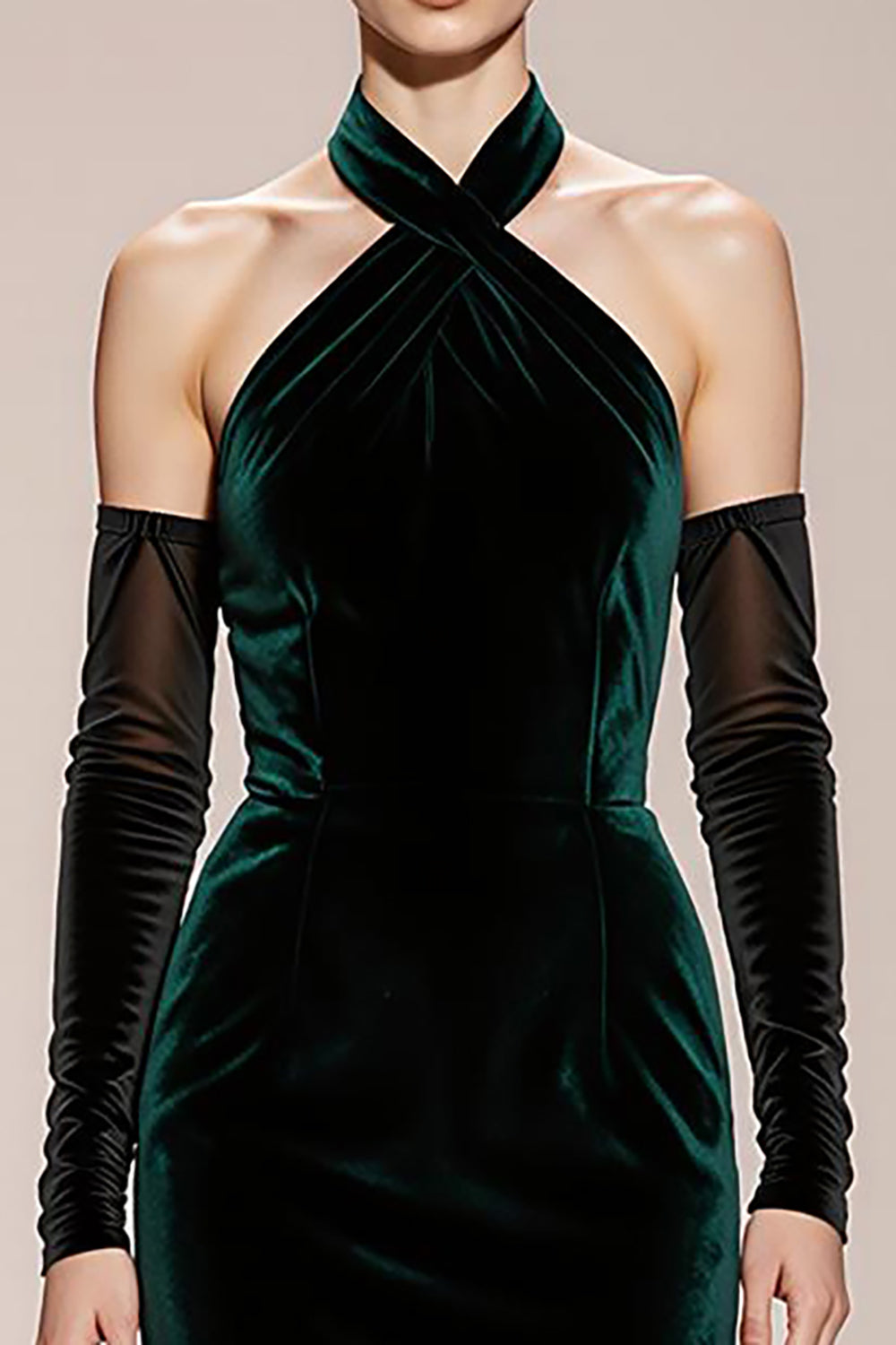 Velvet Halter Mermaid Dark Green Evening Dress - Image 3