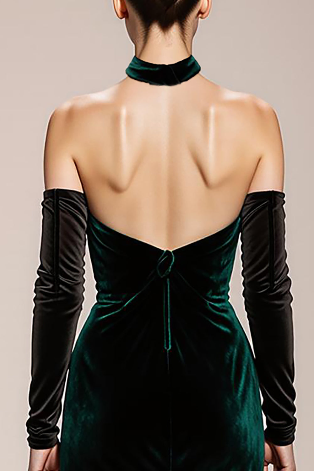 Velvet Halter Mermaid Dark Green Evening Dress - Image 4