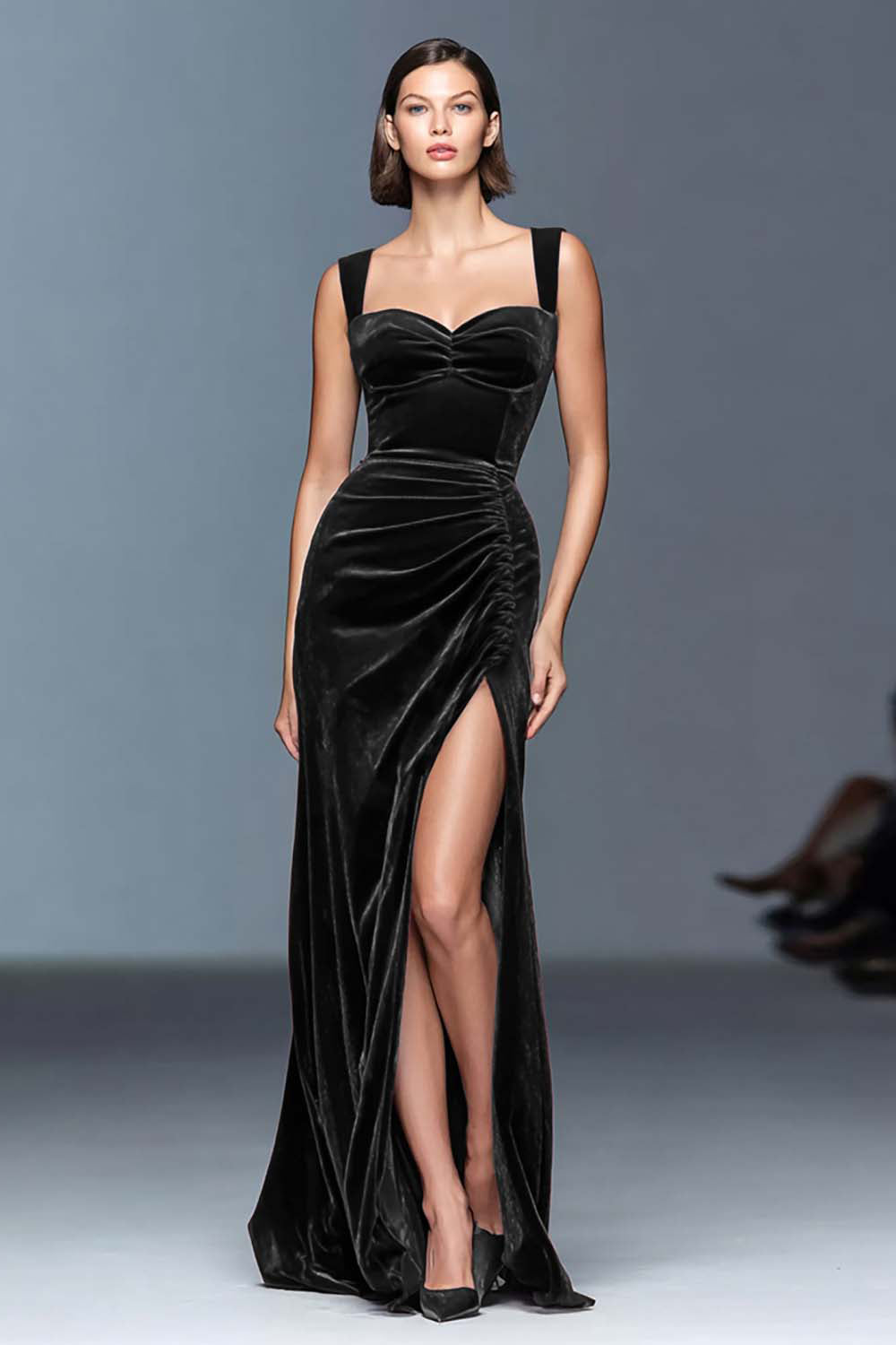 Velvet Burgundy Sheath Formal Dress with Slit - Image 4