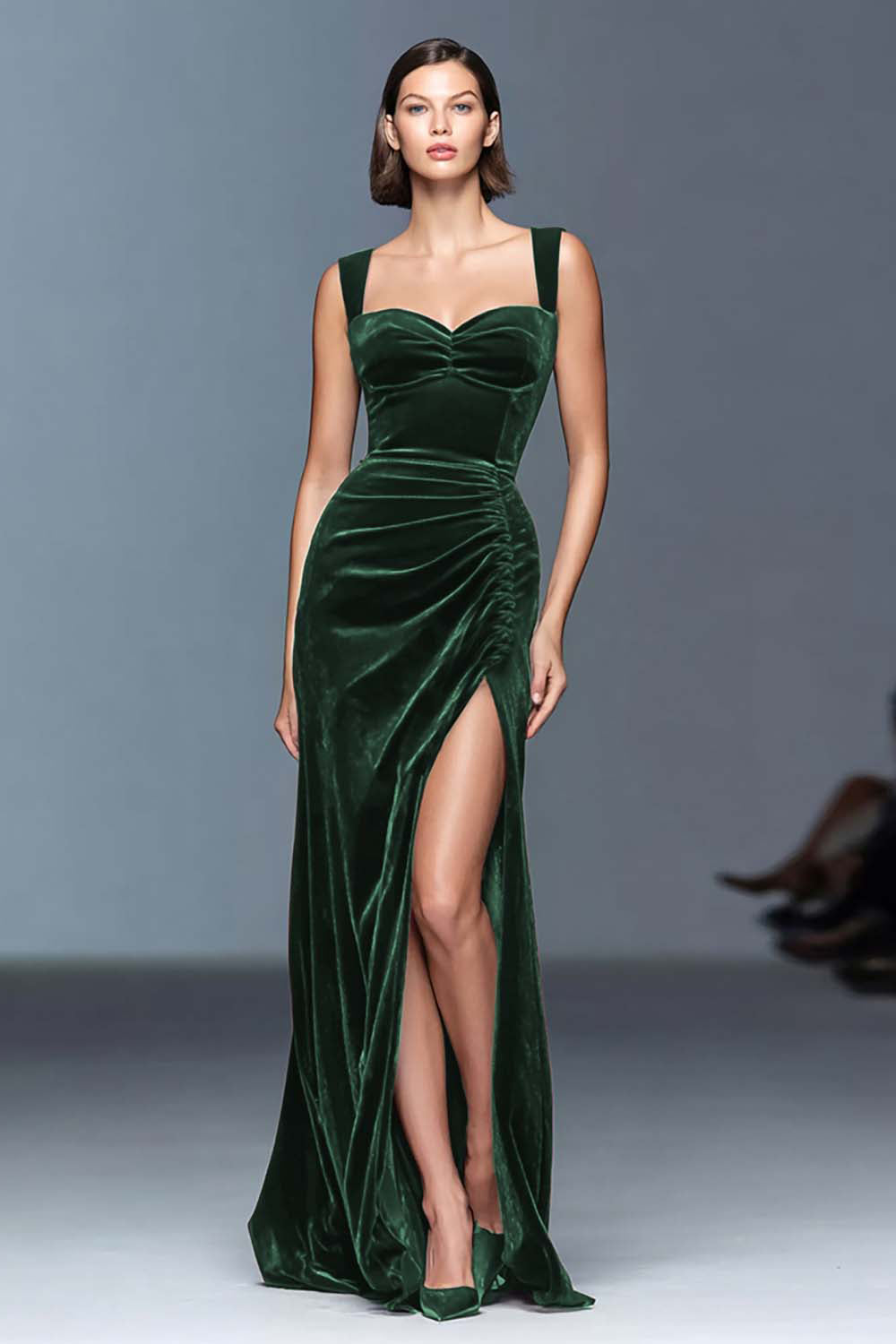 Velvet Burgundy Sheath Formal Dress with Slit - Image 7