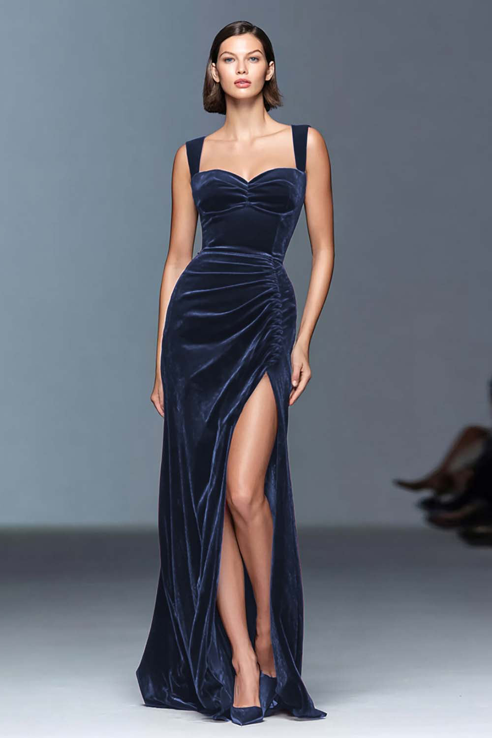 Velvet Burgundy Sheath Formal Dress with Slit - Image 8