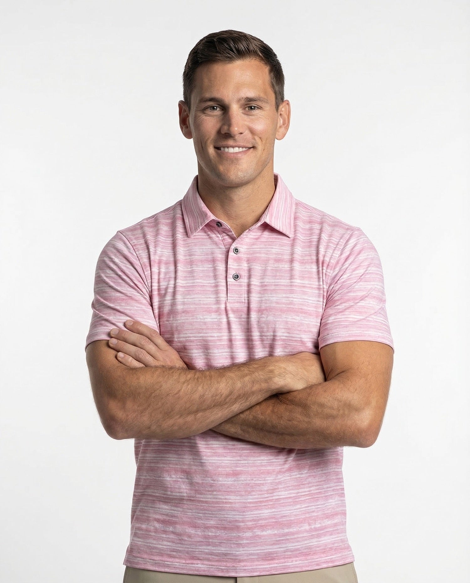 Men's 3 Button Broken Stripe Pique Polo - Image 3