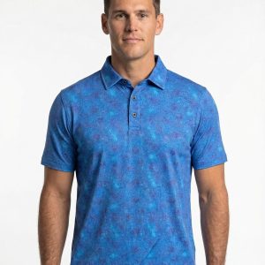 Men's 3 Button Blue Batik Pique Polo