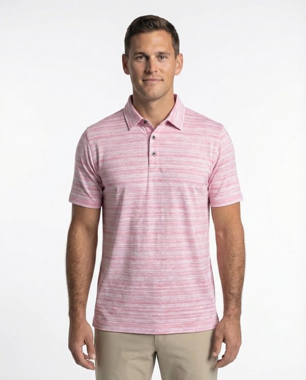 Men's 3 Button Broken Stripe Pique Polo