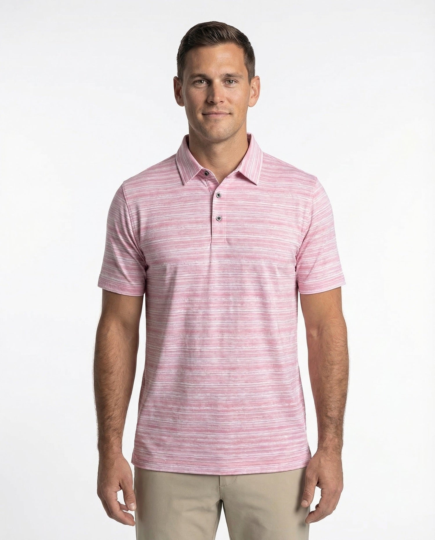Men's 3 Button Broken Stripe Pique Polo