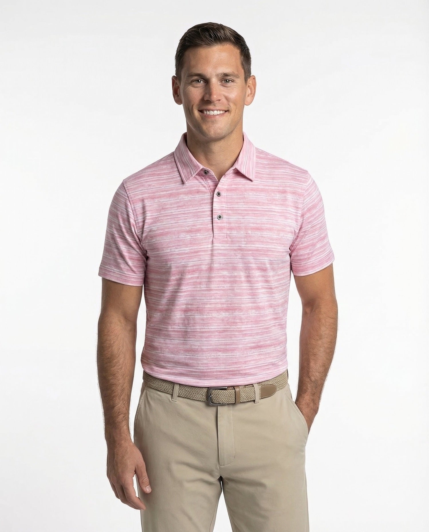 Men's 3 Button Broken Stripe Pique Polo - Image 5