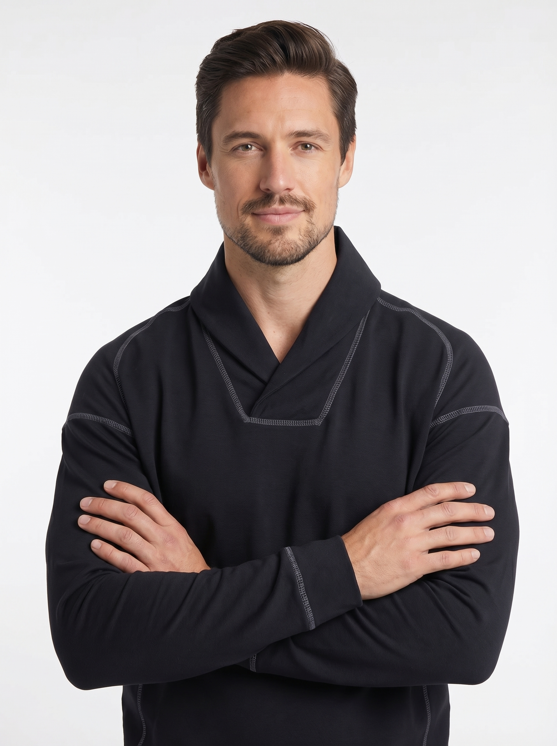 Men's Wicking Performance? Shawl Collar Pullover - Black - Image 3