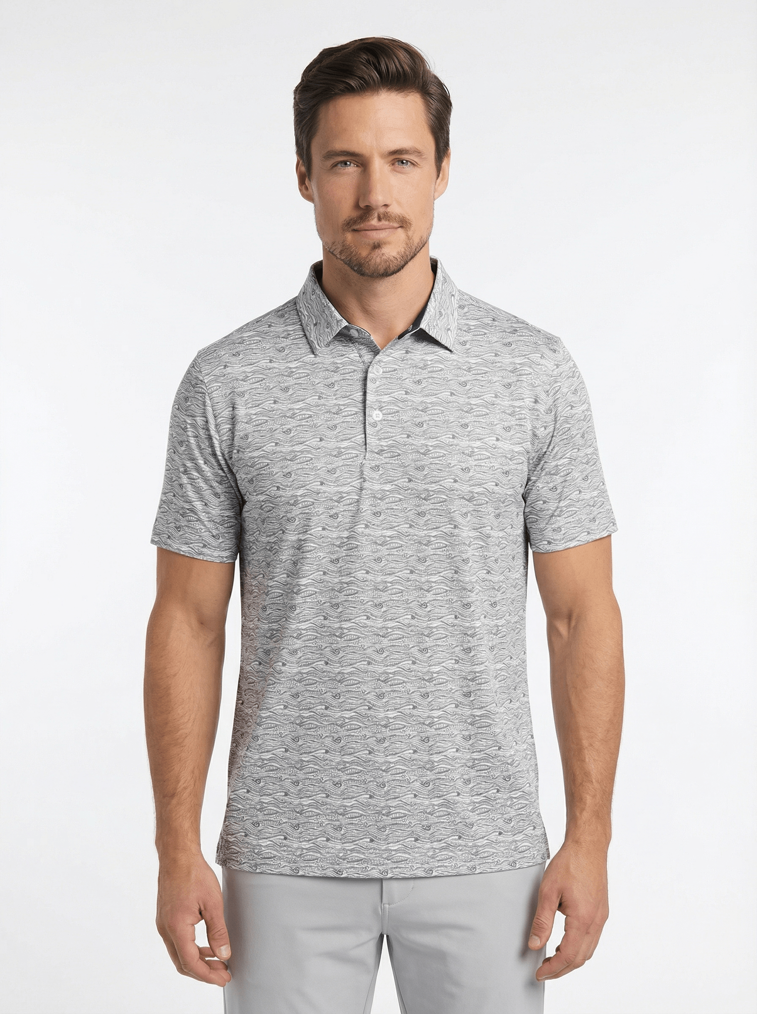 Men's 3 Button Gray Wave Polo with SwingFree? Performance