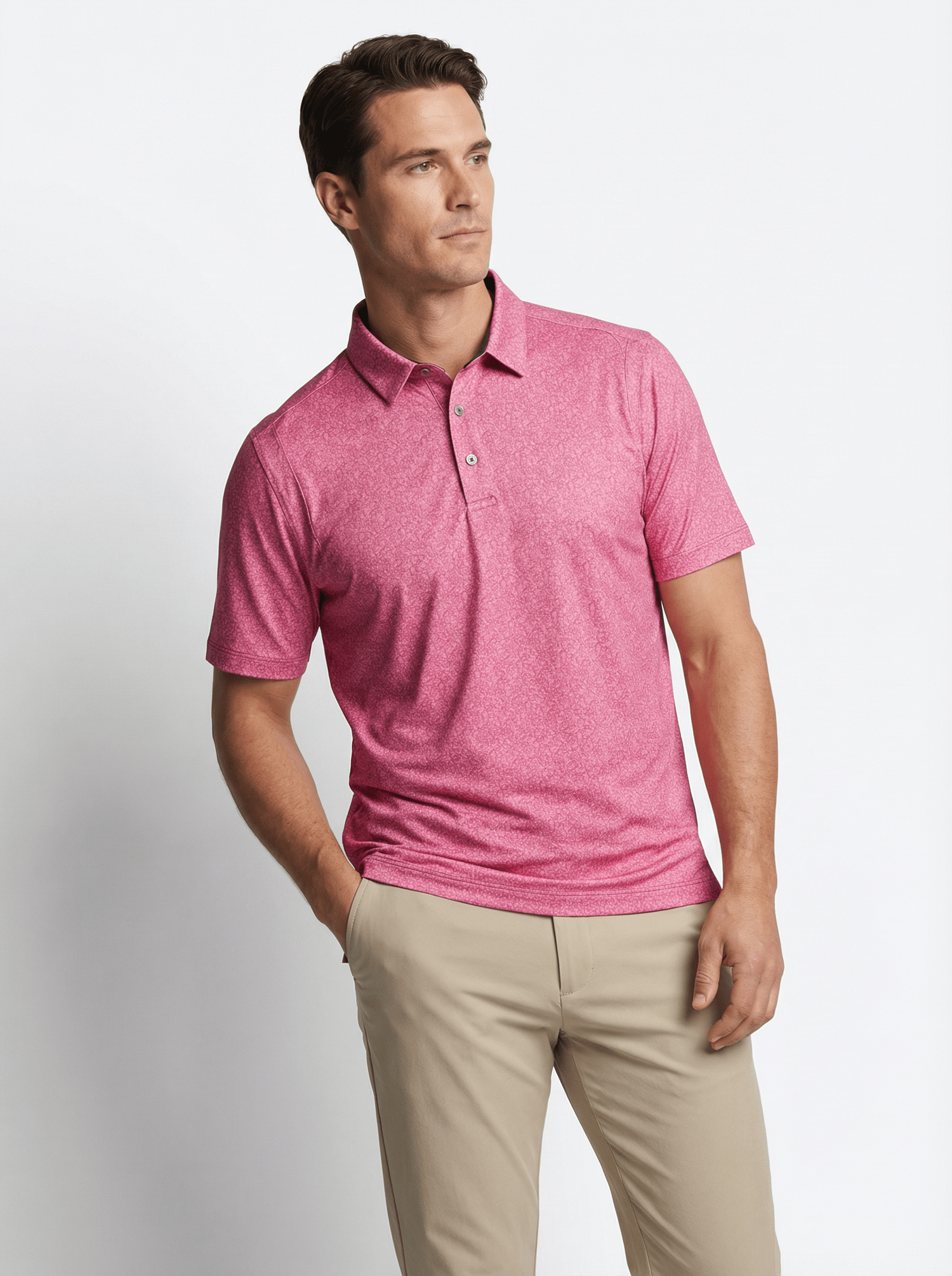 Men's 3 Button Red Floral Polo with SwingFree? Performance