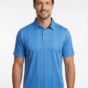 Men's 3 Button Aqua Abstract Polo with SwingFree? Performance