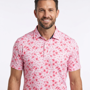 Men's Performance Hawaiian Floral Polo - Pink