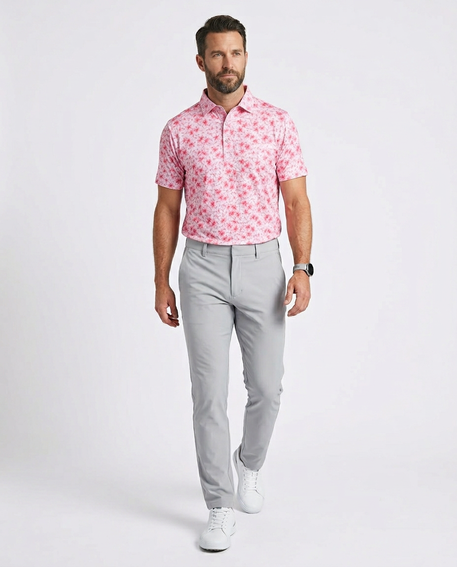 Men's Performance Hawaiian Floral Polo - Pink - Image 3
