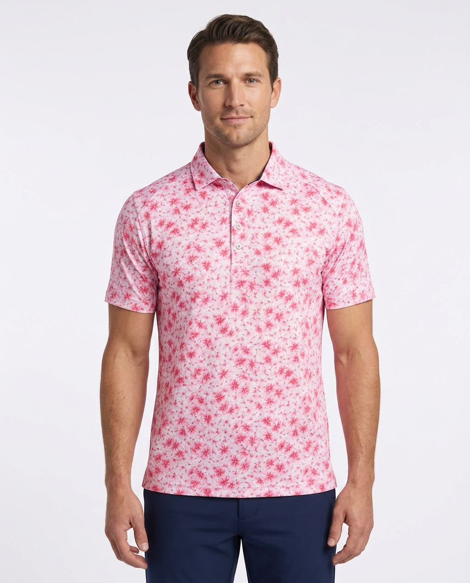 Men's Performance Hawaiian Floral Polo - Pink - Image 2