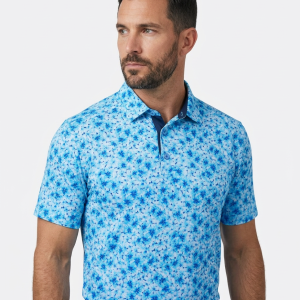 Men's Performance Hawaiian Floral Polo - Aqua
