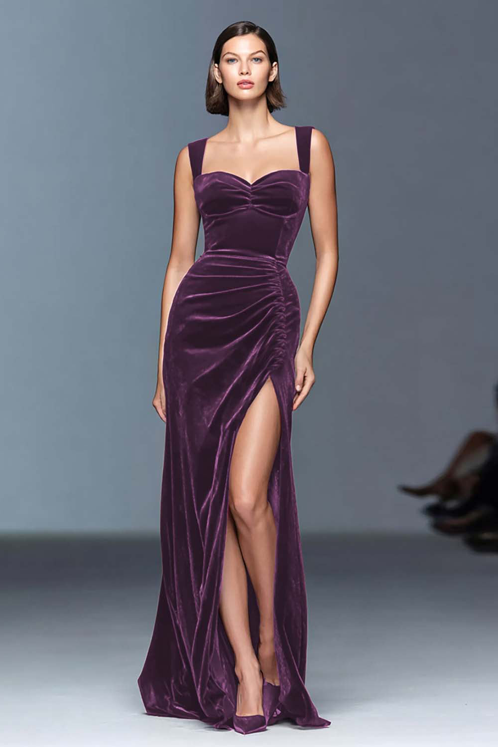 Velvet Burgundy Sheath Formal Dress with Slit - Image 9