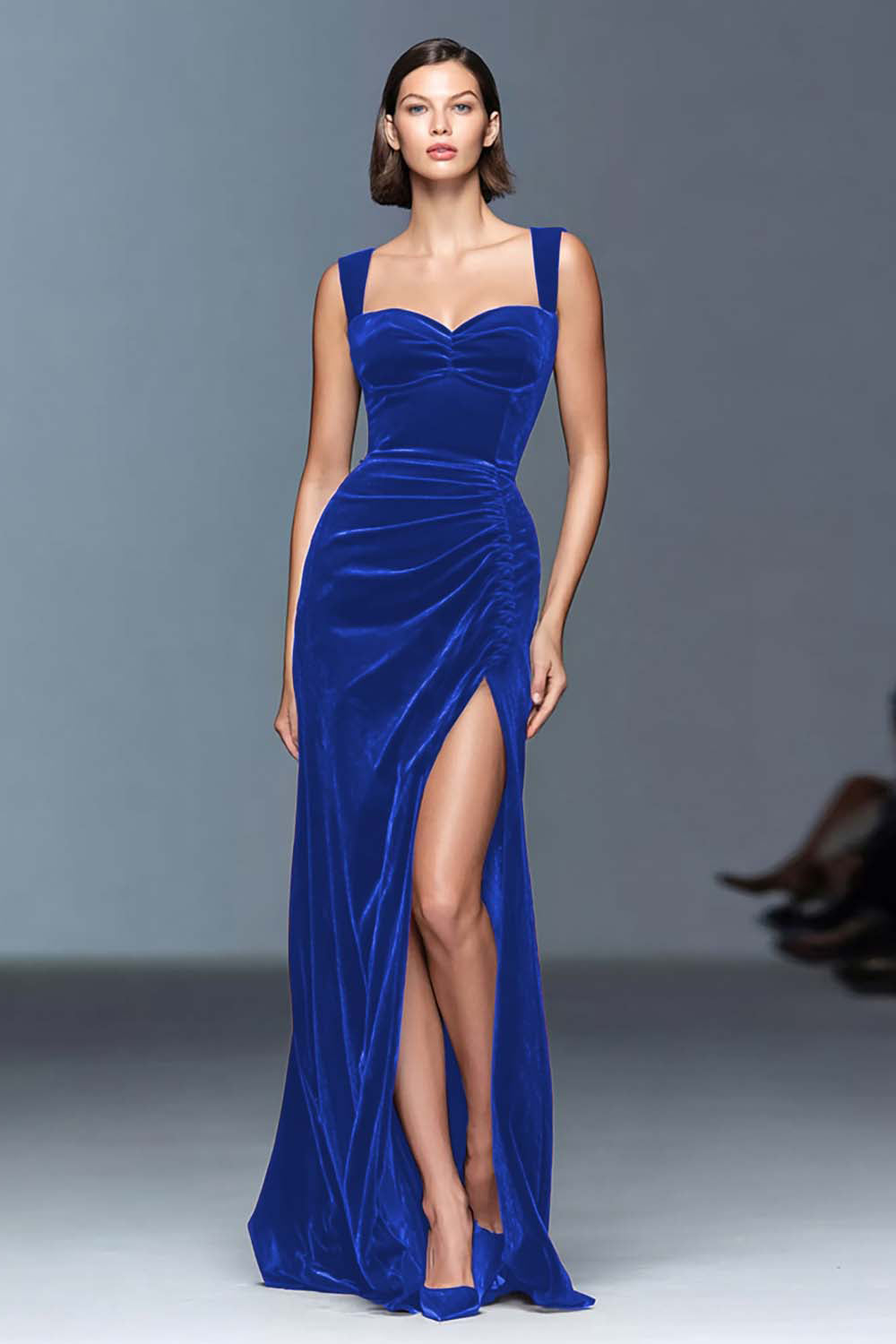 Velvet Burgundy Sheath Formal Dress with Slit - Image 11