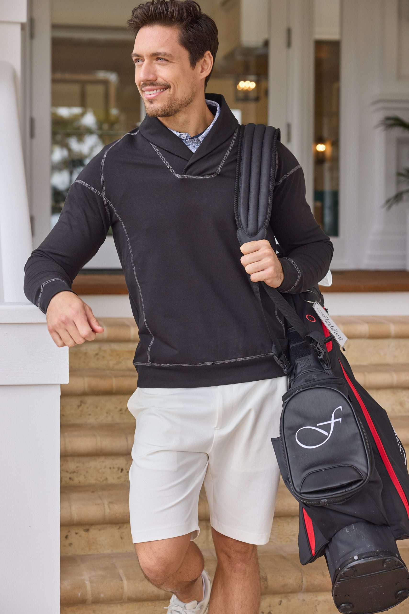 Men's Wicking Performance? Shawl Collar Pullover - Black - Image 6