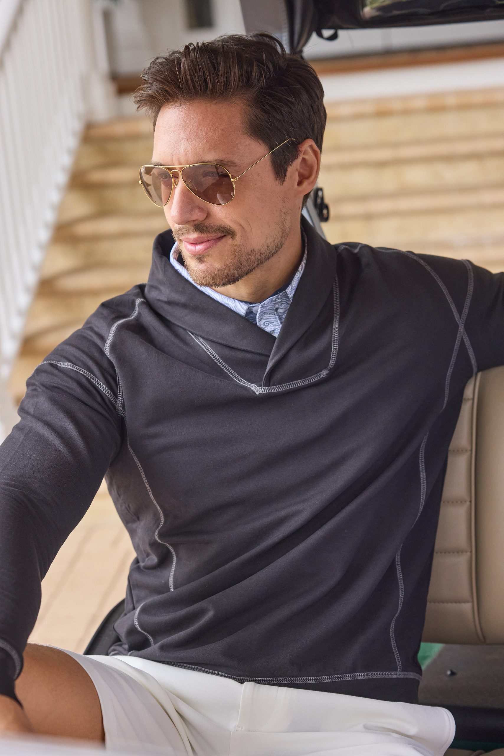 Men's Wicking Performance? Shawl Collar Pullover - Black - Image 5