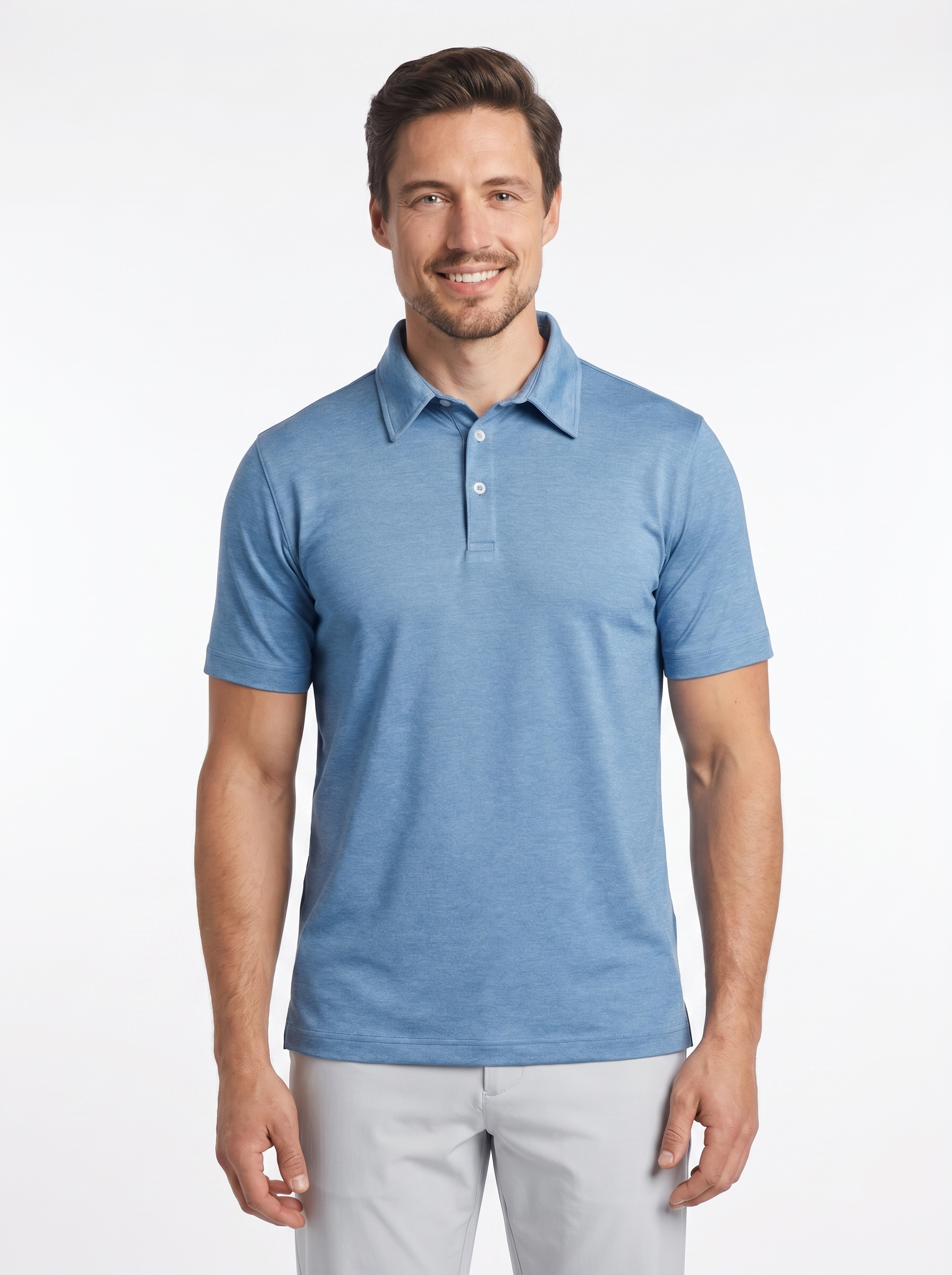 Men's 3 Button Pique Polo - Spring Blue